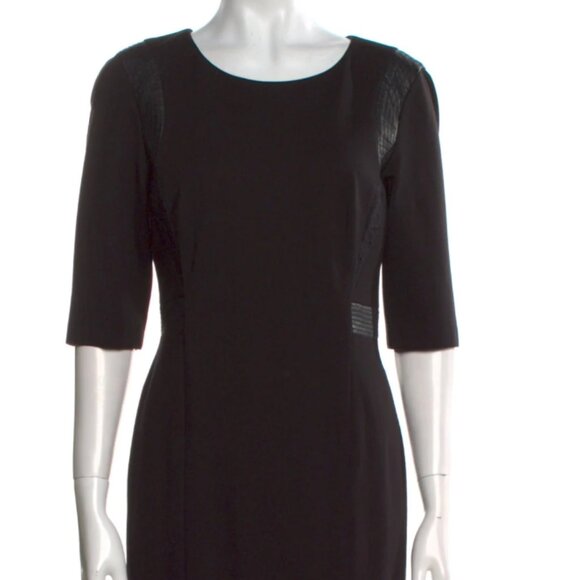 REBECCA TAYLOR NWoT Black Dress $320 Sz 10 / large Leather Sheath Work Pencil - Picture 1 of 9